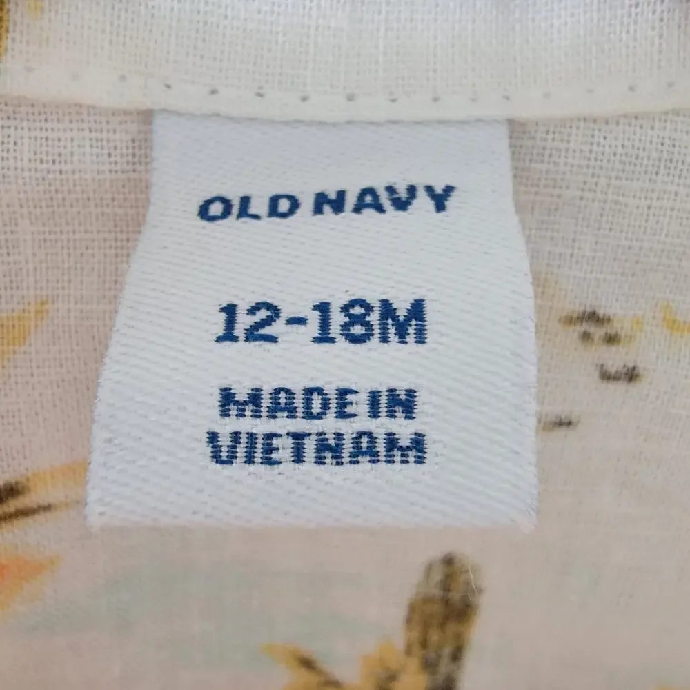 Old Navy Linen Blend Button Shirt Toucan Parrot Tropical Hawaiian Toddler 12-18